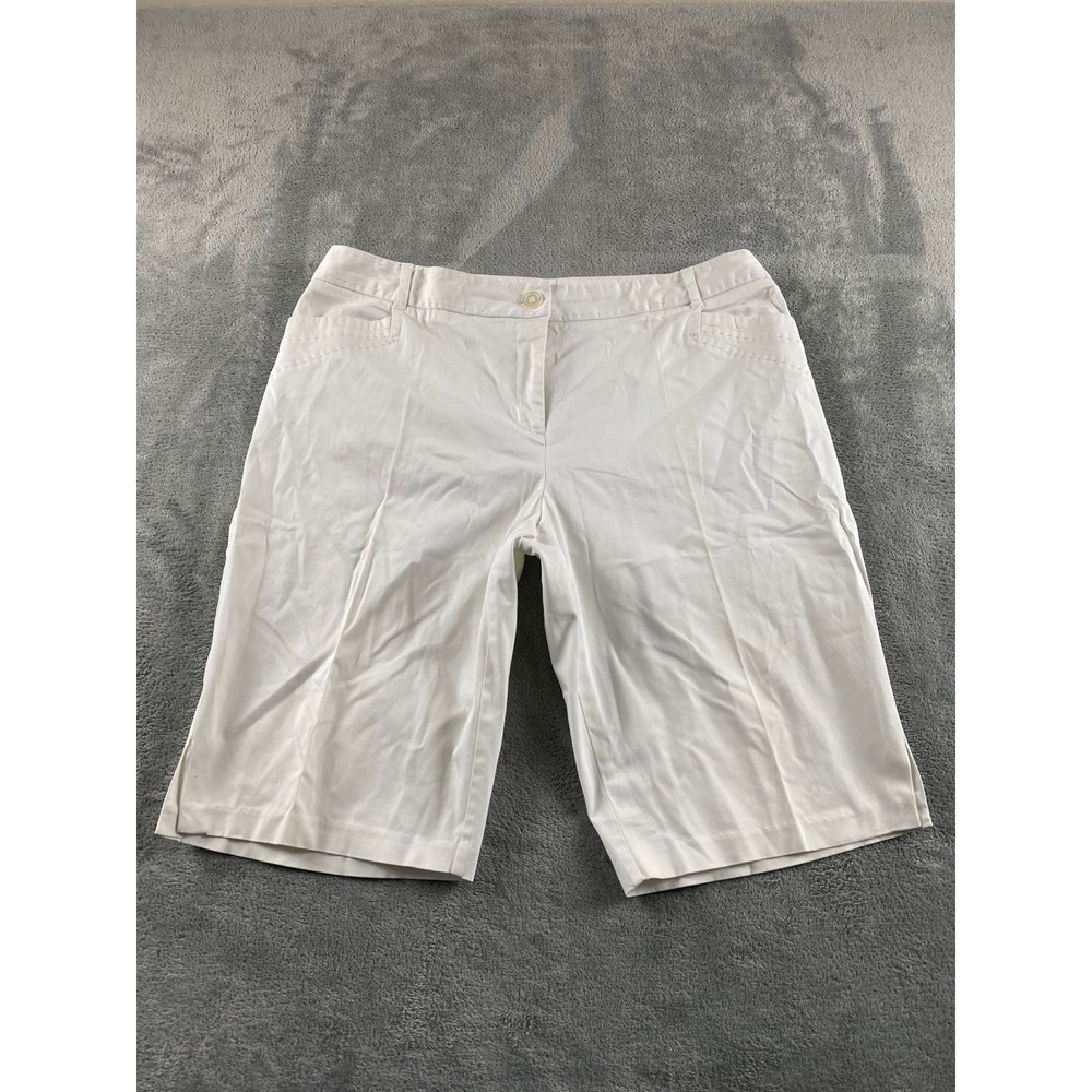 Tribella Womens White Bermuda Shorts Stretch Cotton Pick Stitch Size 16